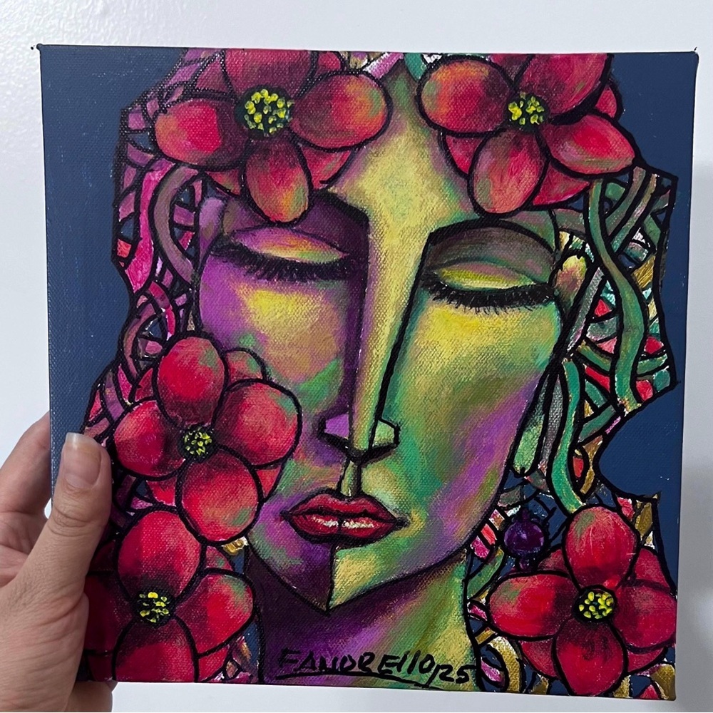 Red and Green Abstract Floral Painting